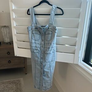 Dkny Blue Sleeveless Sheath Midi Dress